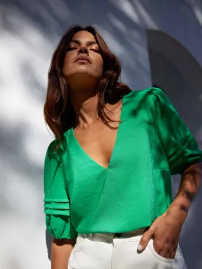 Green Pleat Sleeve Top