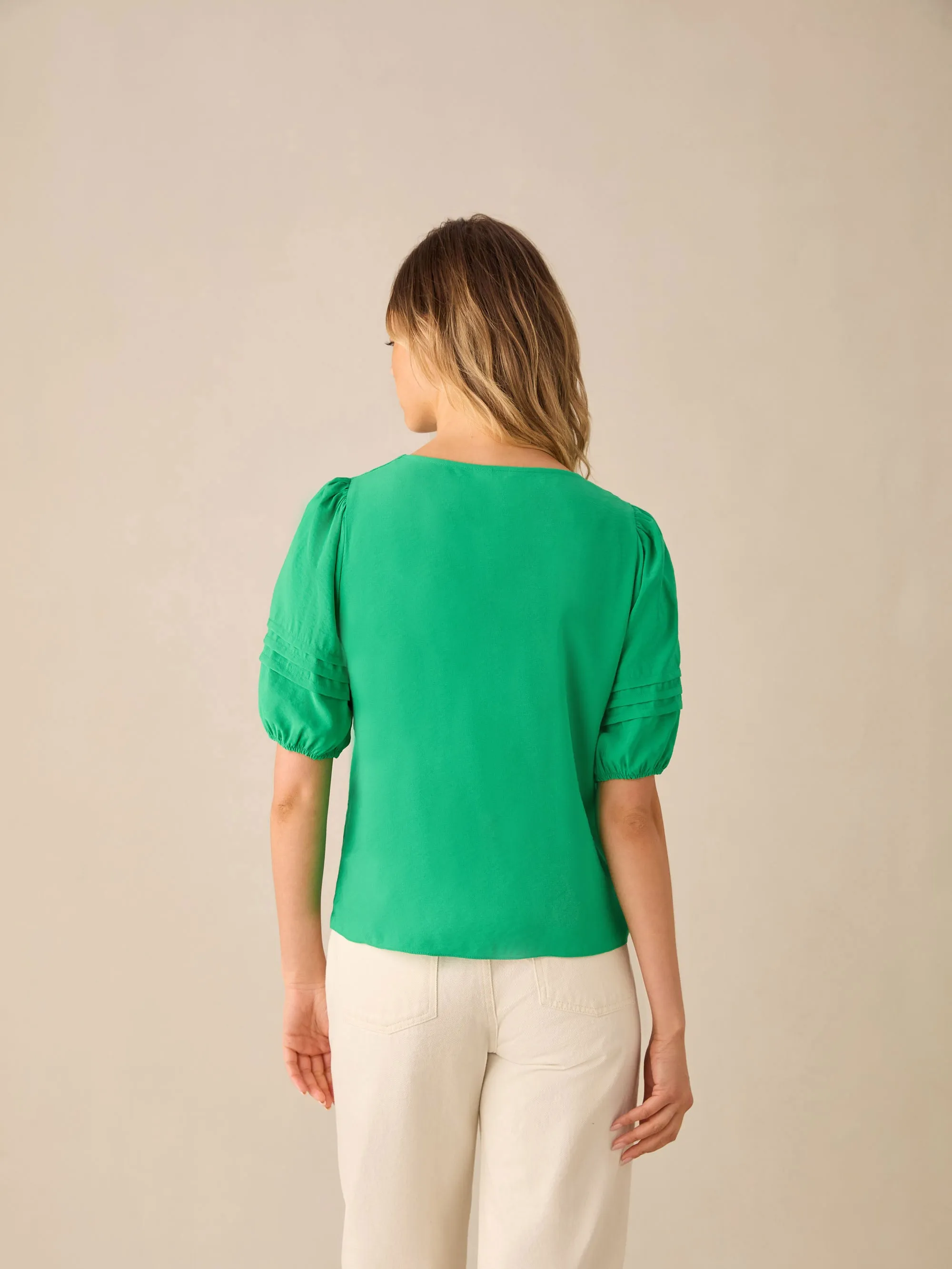 Green Pleat Sleeve Top