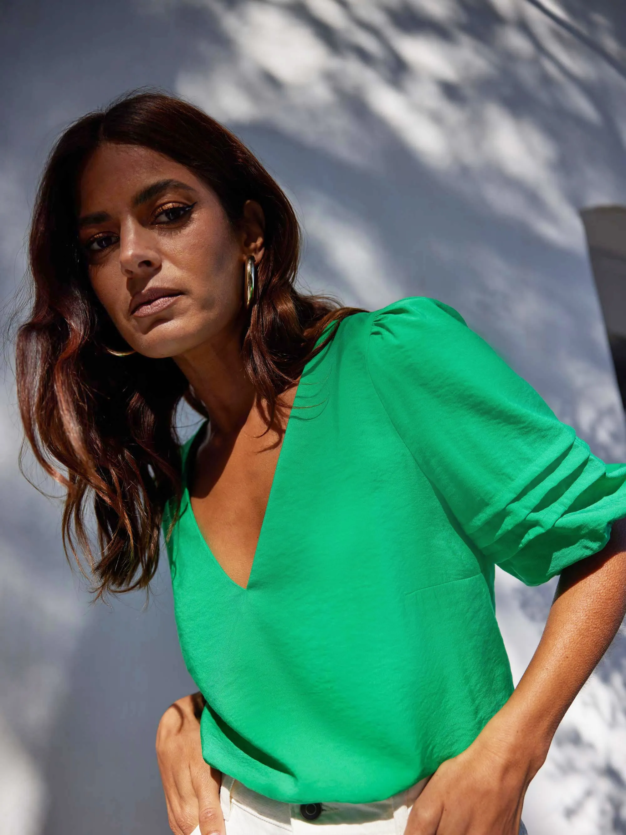 Green Pleat Sleeve Top