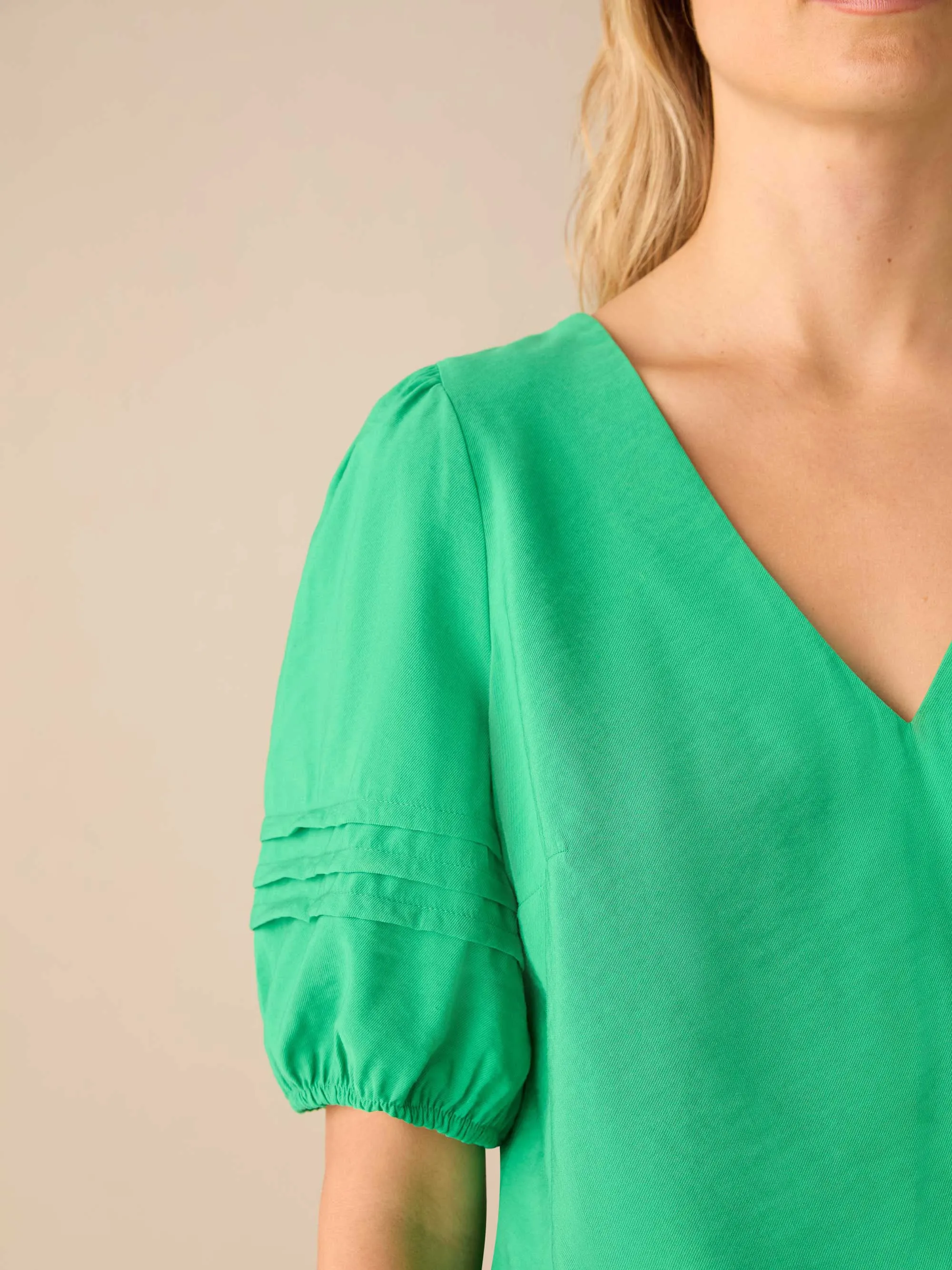 Green Pleat Sleeve Top