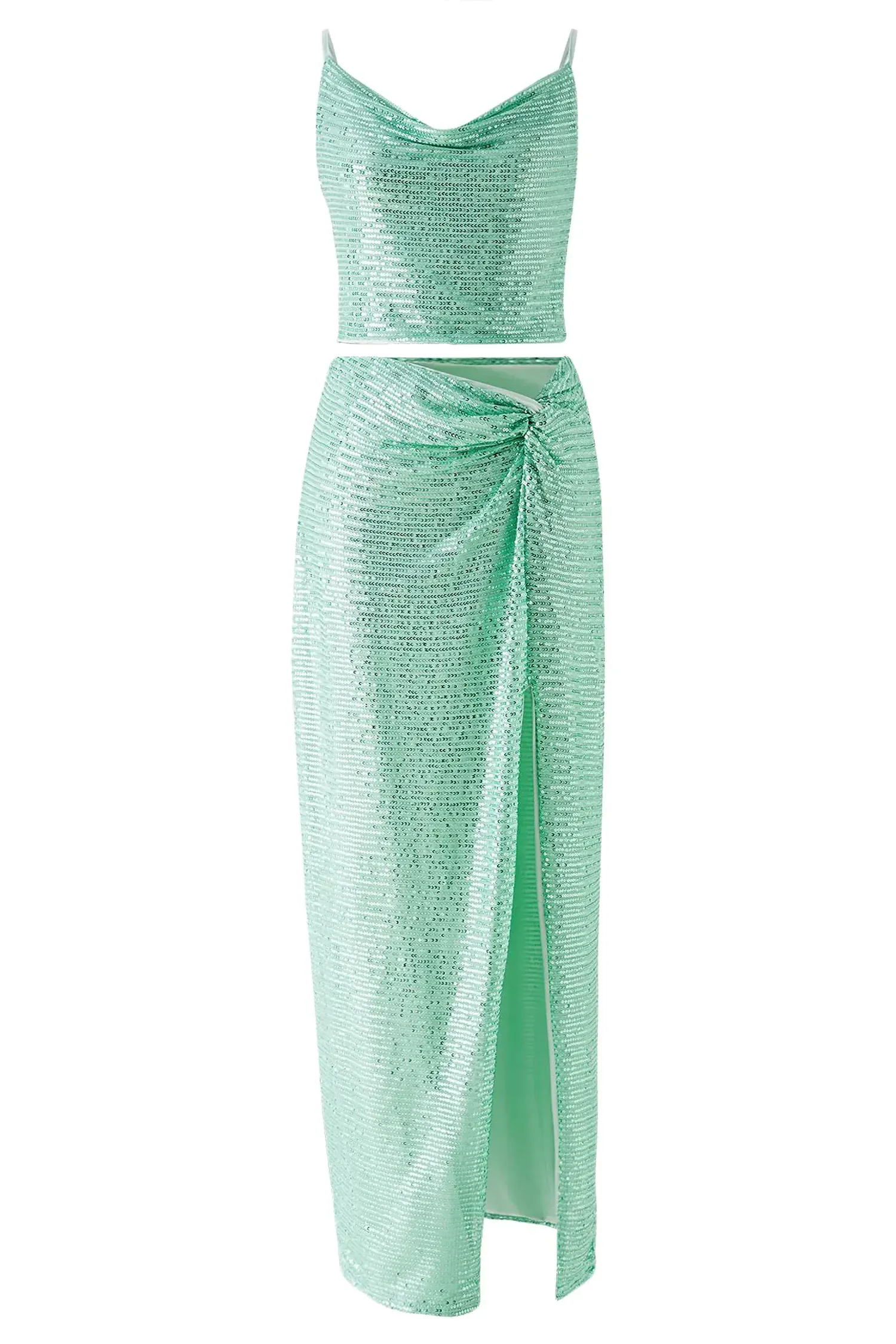 Green Two Piece Sequin Skirt Set