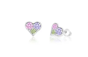 Heart Multi-colored Crystal Palladium Plating Screwback Stud Girls Earring