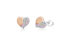 Heart Multi-colored Crystal Palladium Plating Screwback Stud Girls Earring