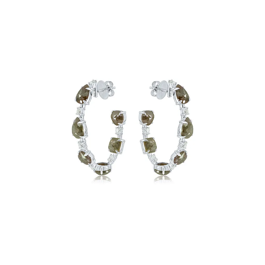 In/Out Hoop Earrings with Rough Natural Diamonds