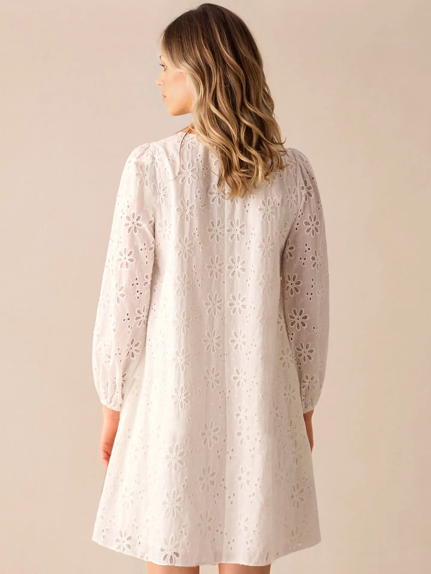 Ivory Broderie V-Neck Swing Dress