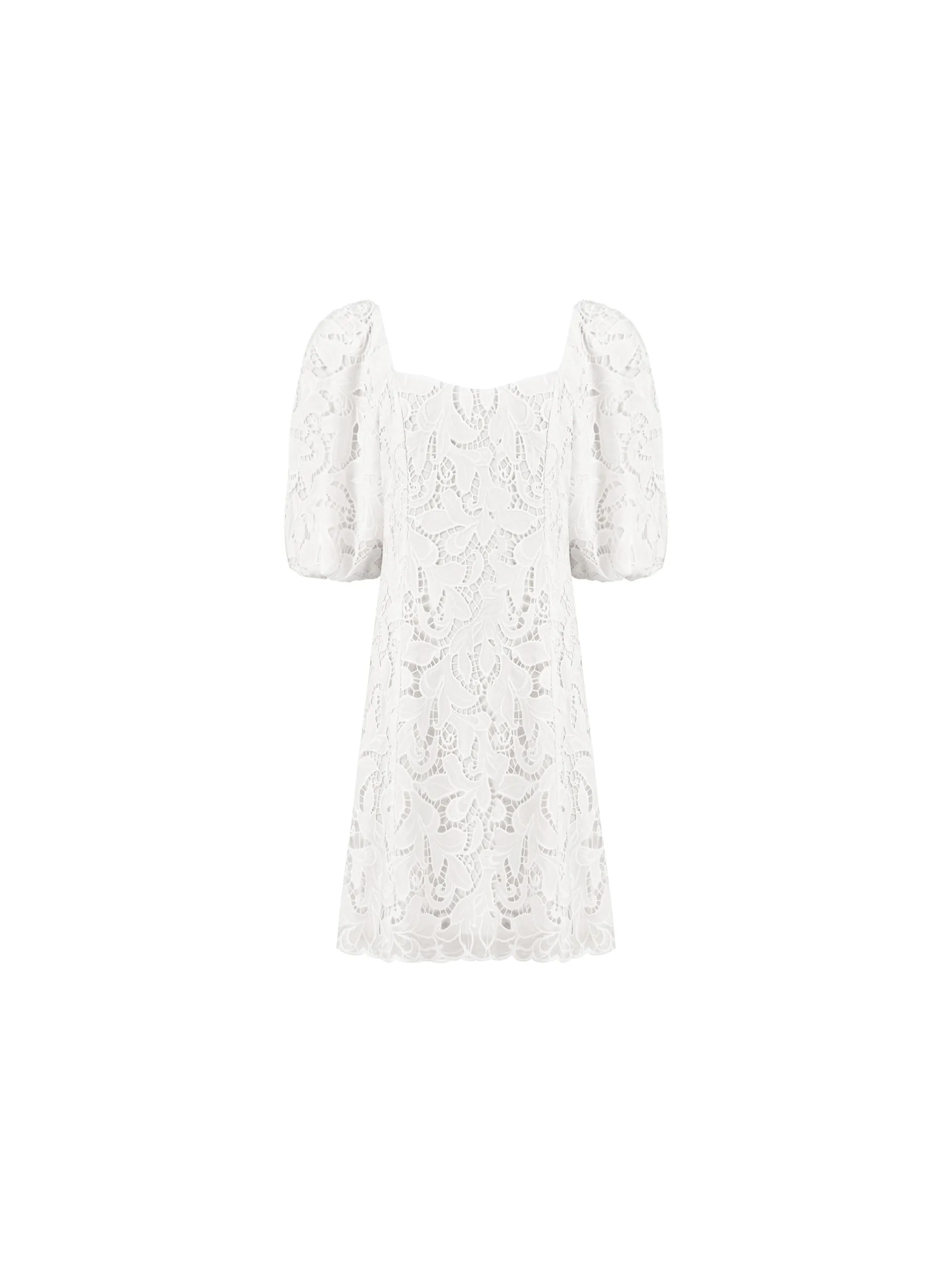 Ivory Lace Puff Sleeve Square Neck Dress