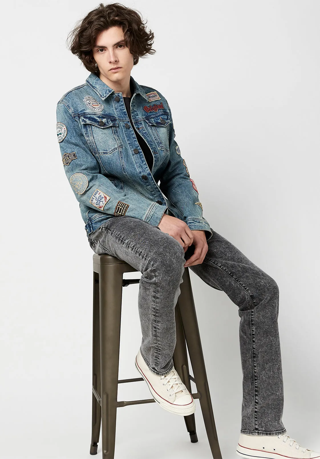 Joe Patched Men's Jean Jacket in Blue Vintage and Worn - BM22143