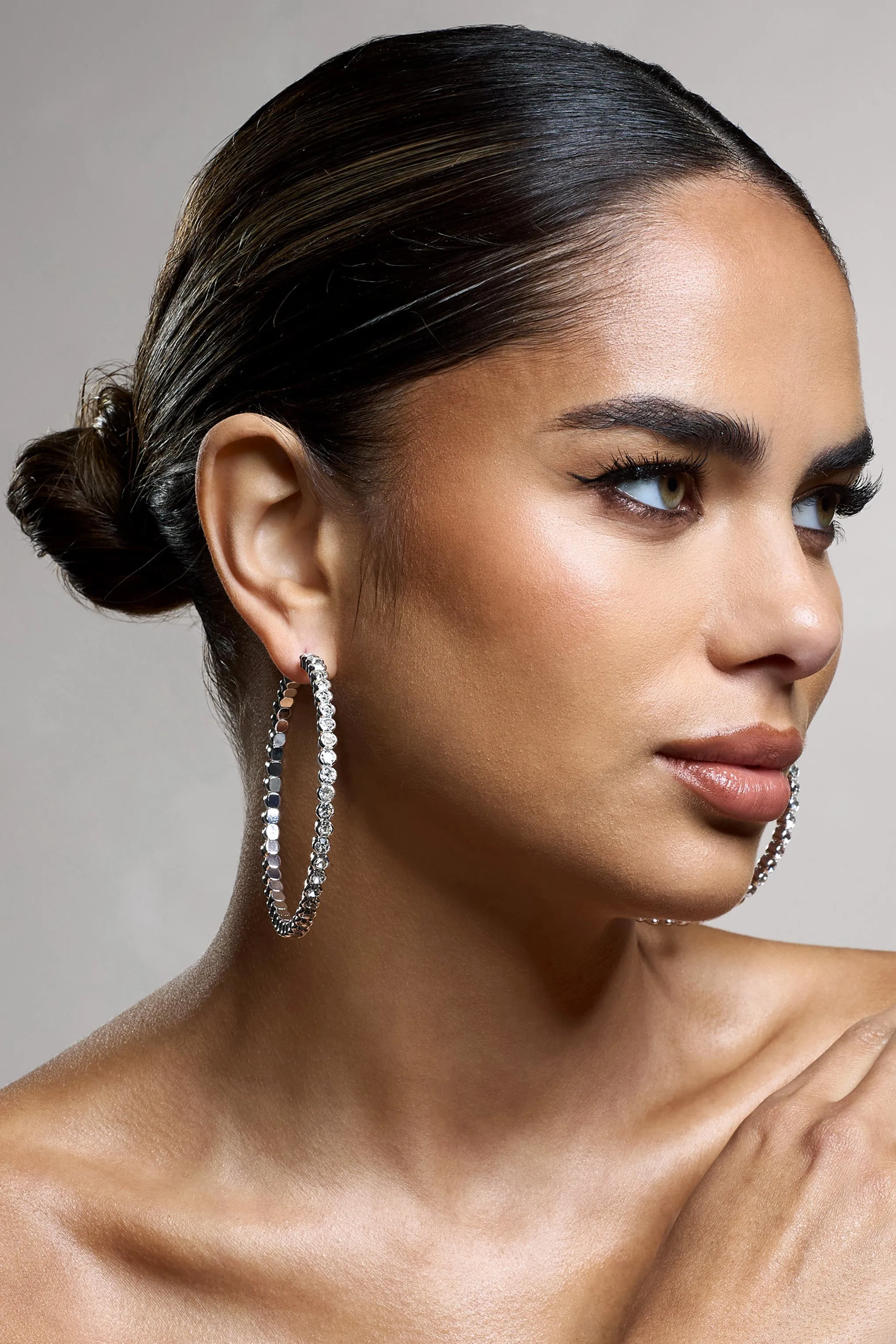 Jude | Silver Diamante Large Hoop Earrings