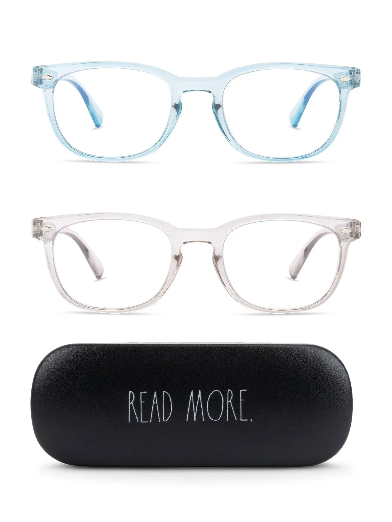 JUDY 2-Pack Blue Light Blocking Reading Glasses with "READ MORE" Signature Font Hard Case