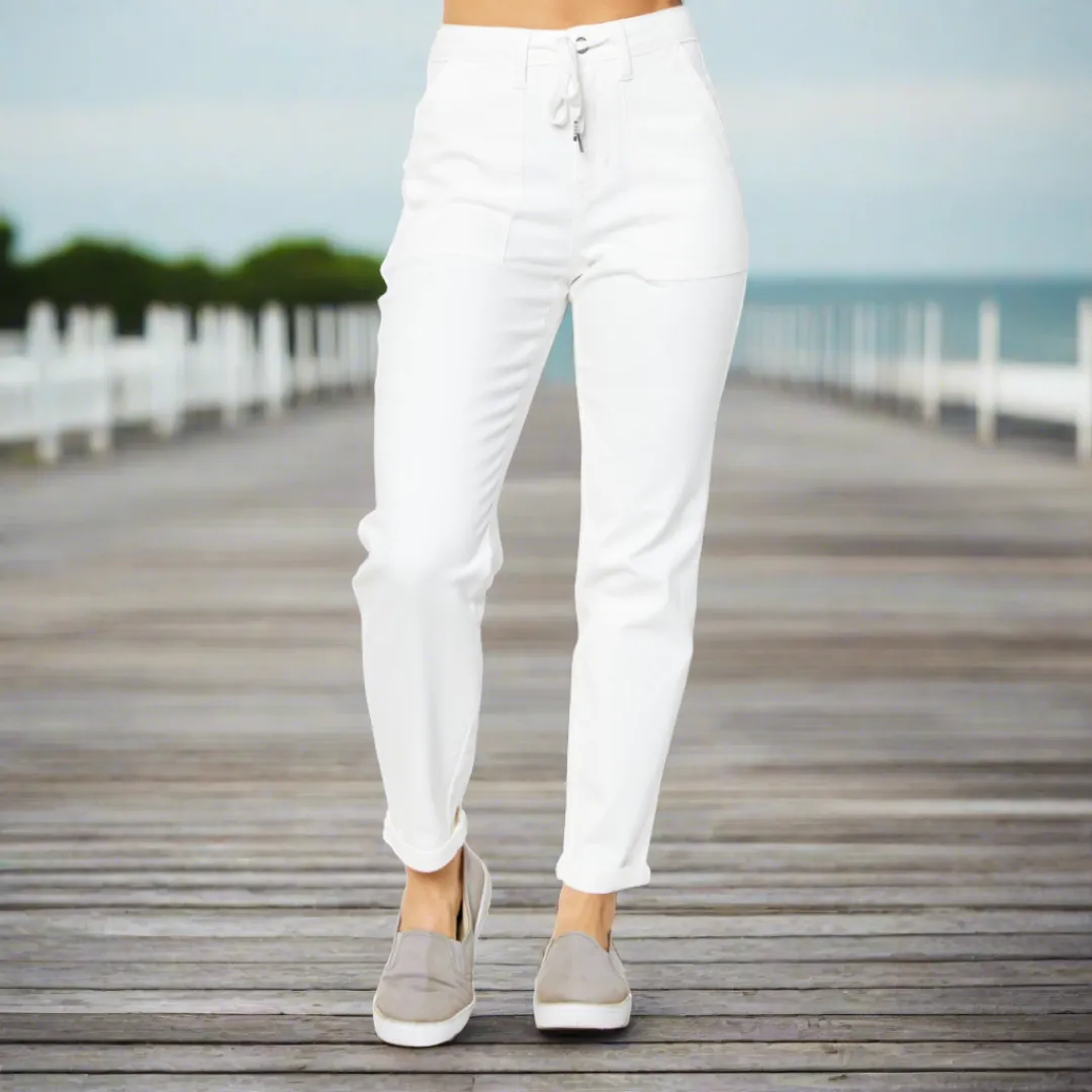 Judy Blue High-Waist White Cuffed Jogger