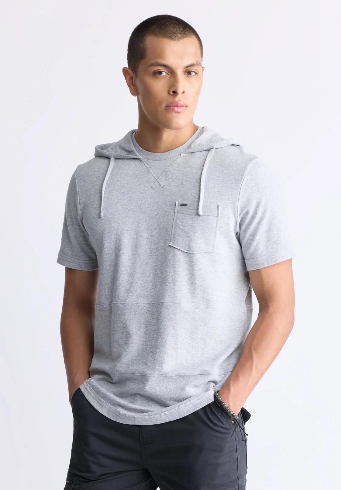 Katoni Men's Short-Sleeve Hooded T-Shirt, Heather Grey - BM24524