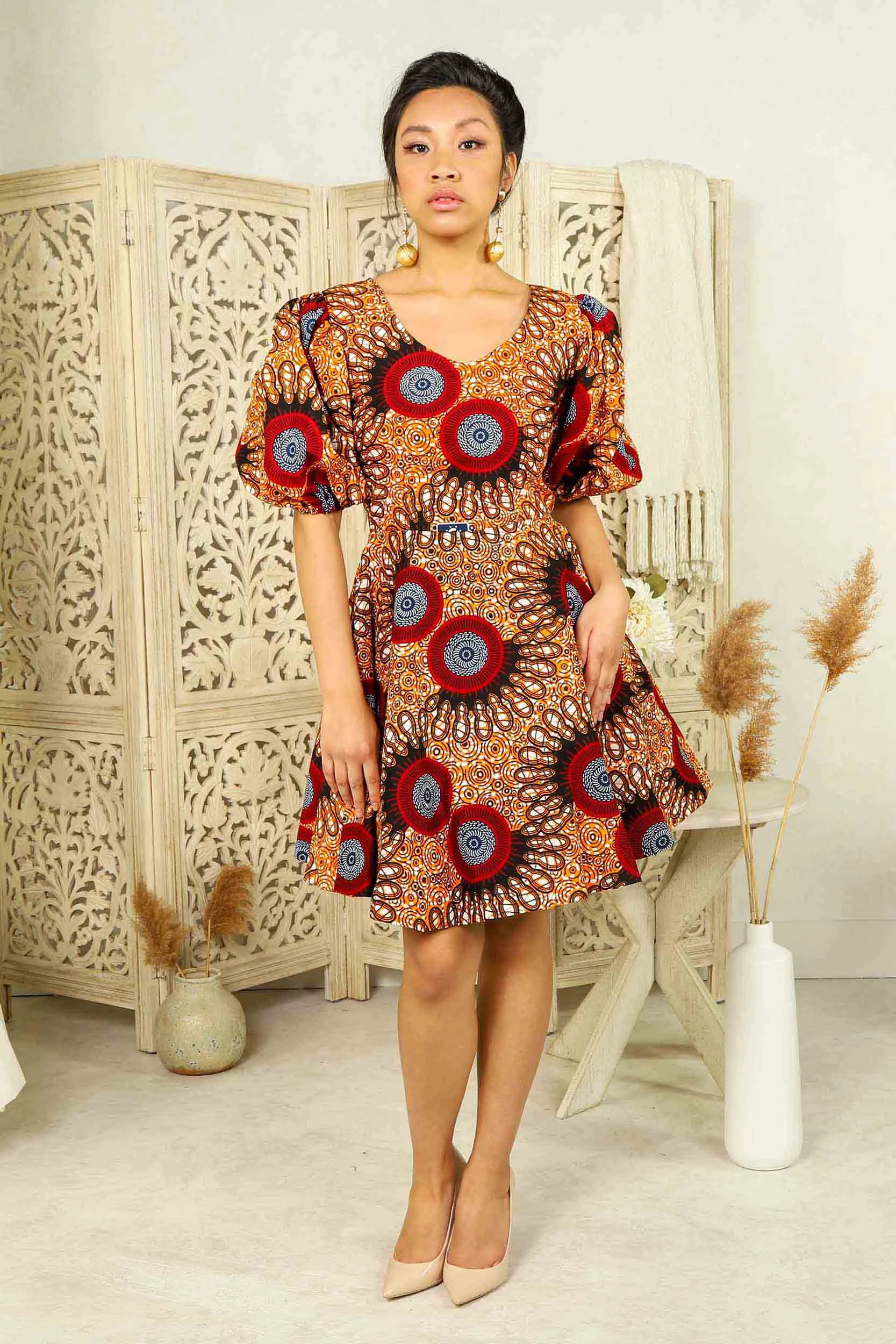 KEMI African Print Mini Dress (Puff Sleeves)