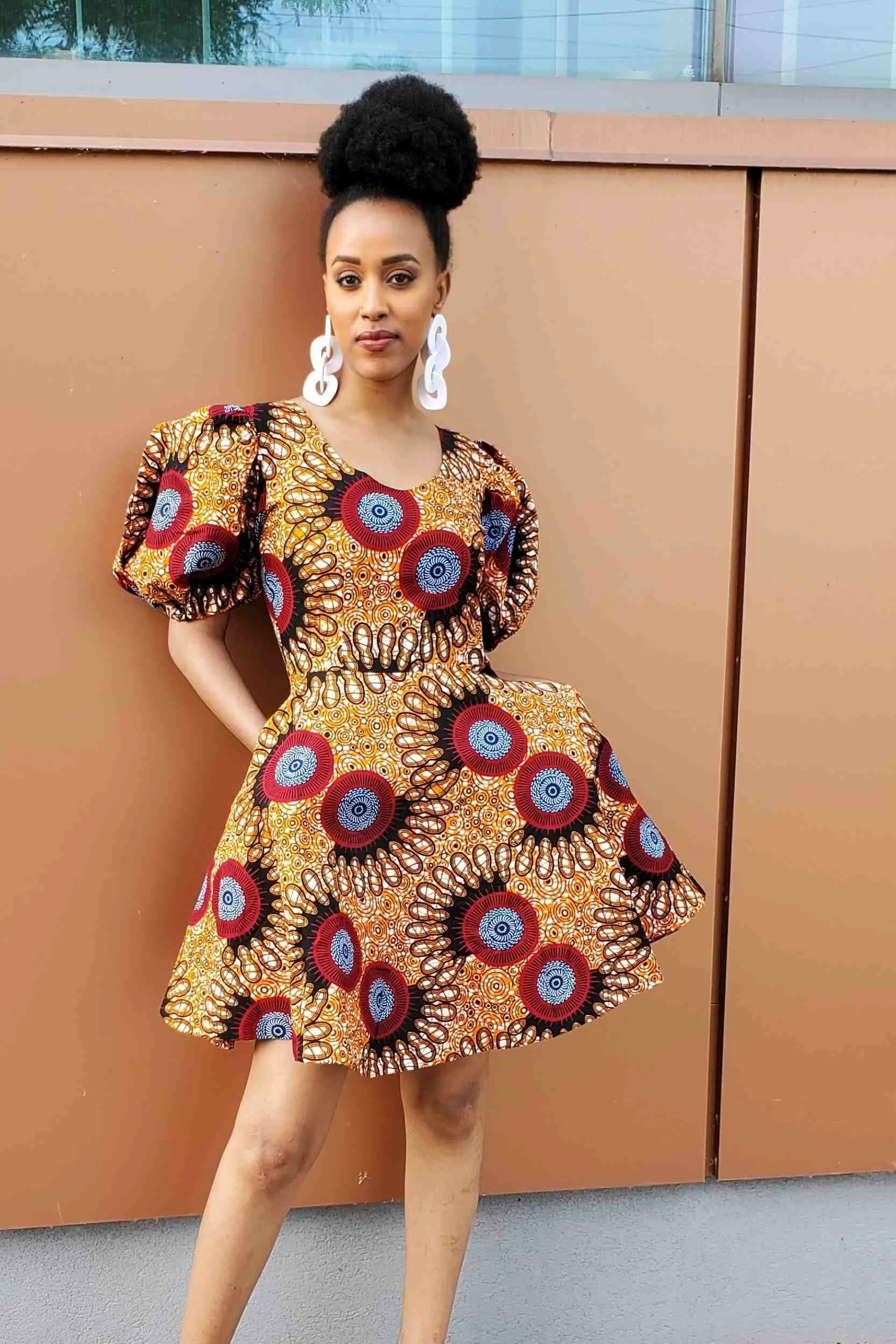 KEMI African Print Mini Dress (Puff Sleeves)