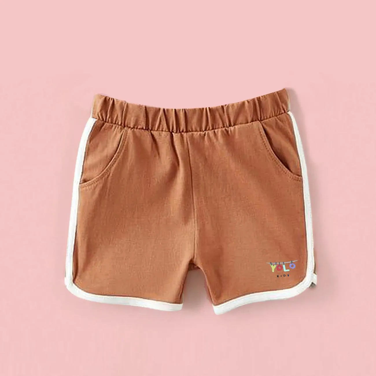 Kids Soft Cotton Organic Contrast Side Tap Brown Short (CA-11661)