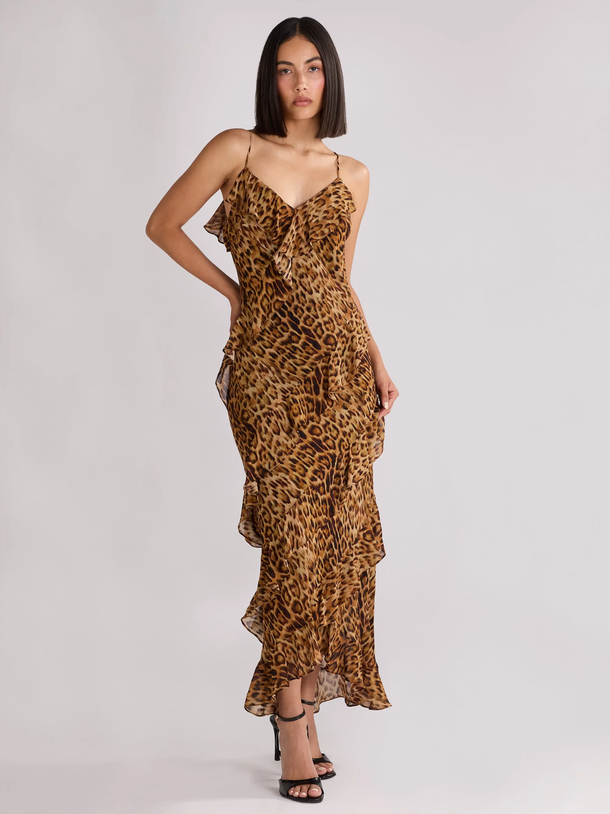 Kirstee Leopard Print Ruffle Cami Maxi Dress