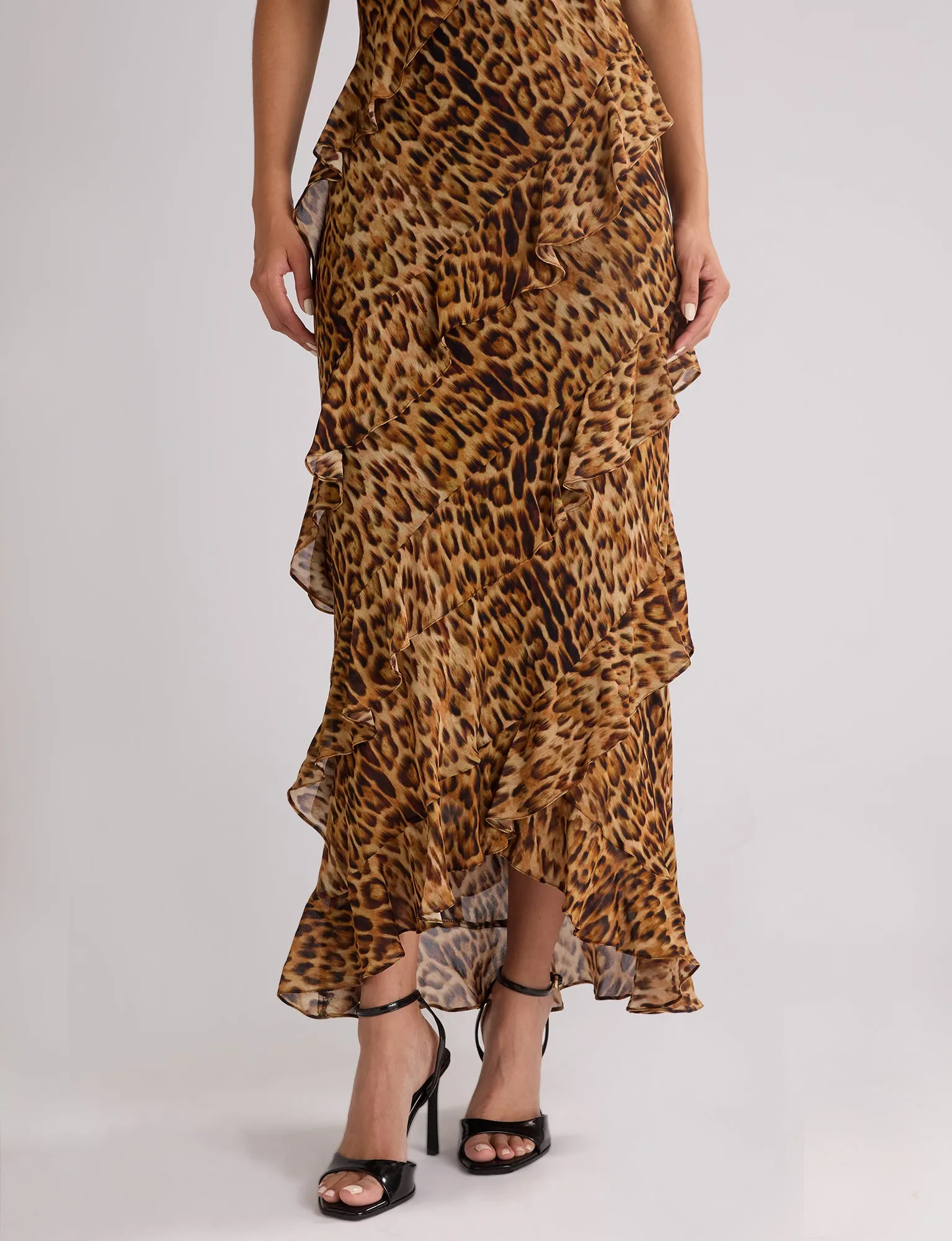 Kirstee Leopard Print Ruffle Cami Maxi Dress