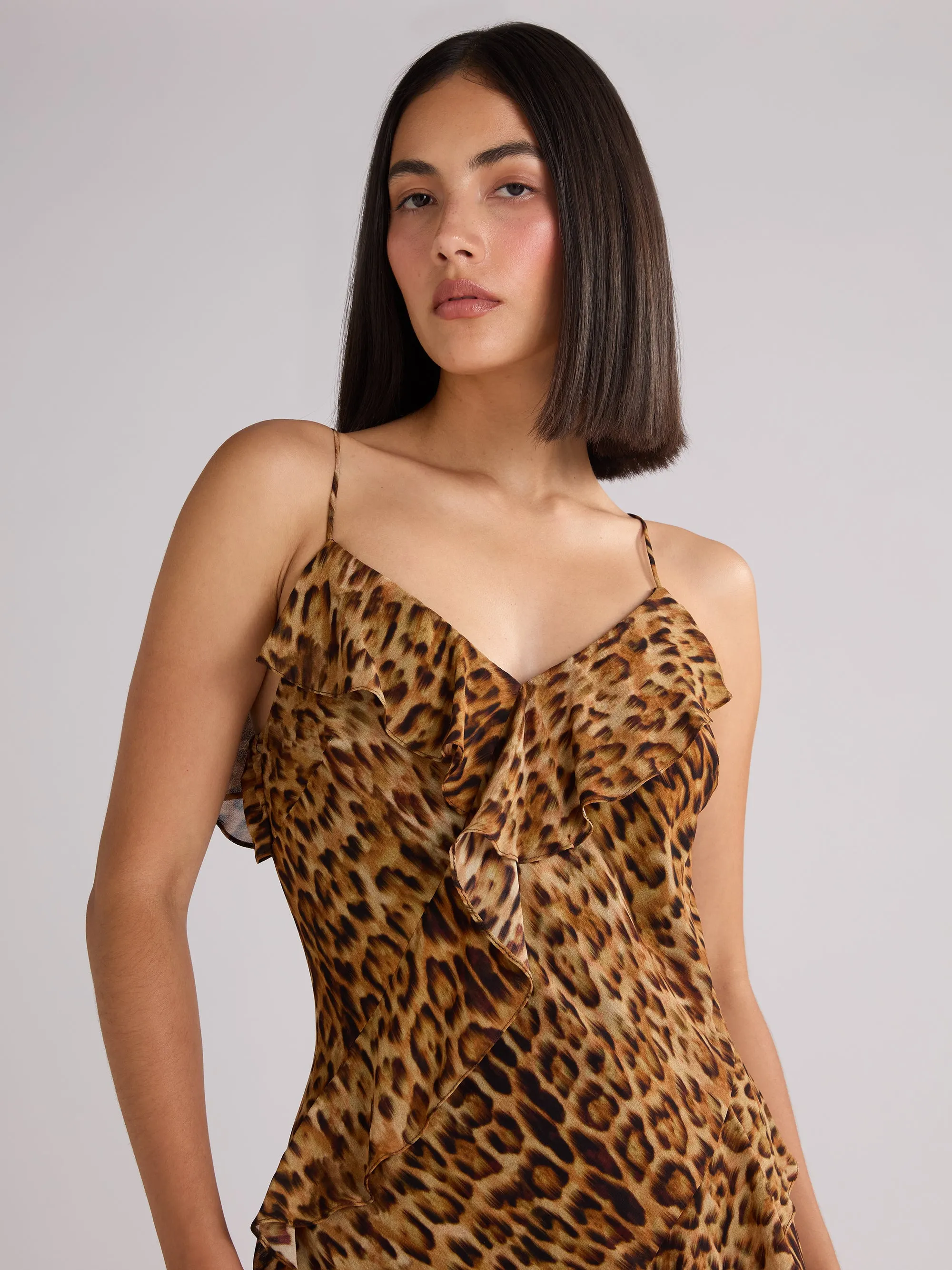 Kirstee Leopard Print Ruffle Cami Maxi Dress