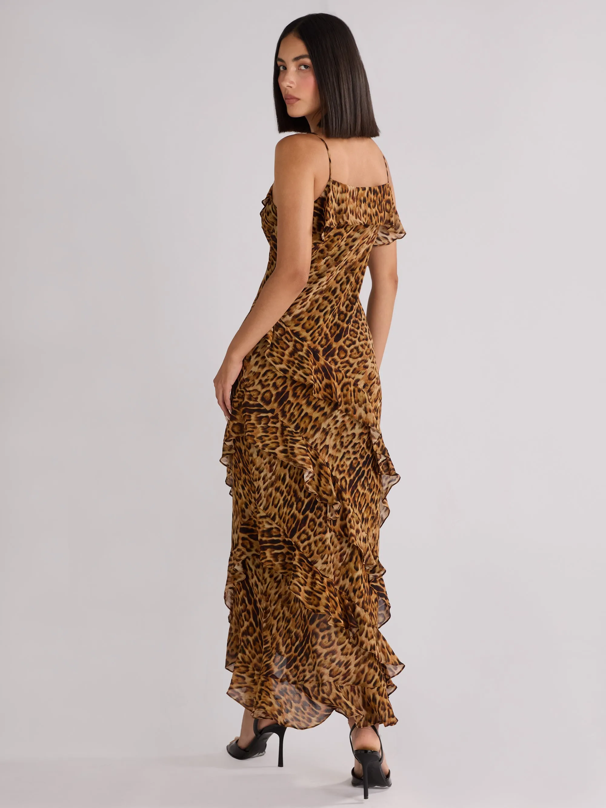 Kirstee Leopard Print Ruffle Cami Maxi Dress