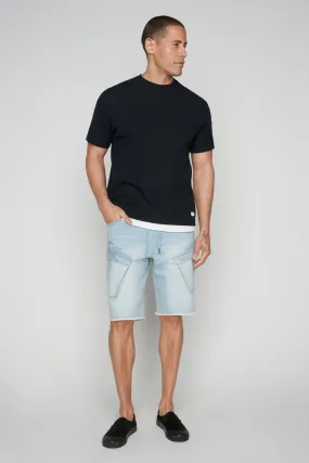 KRAVITZ - Mens 5-Pockets Pull-On Cargo Denim Shorts - Blue Bleach