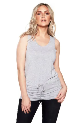 Ladies Sleeveless Drawstring-Waist Top - Heather Grey