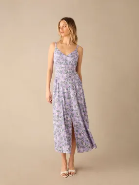 Lilac Daisy Print Strappy Button Through Dress