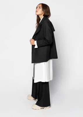 LINNEA Oversized Linen Blazer - Black Pinstripe