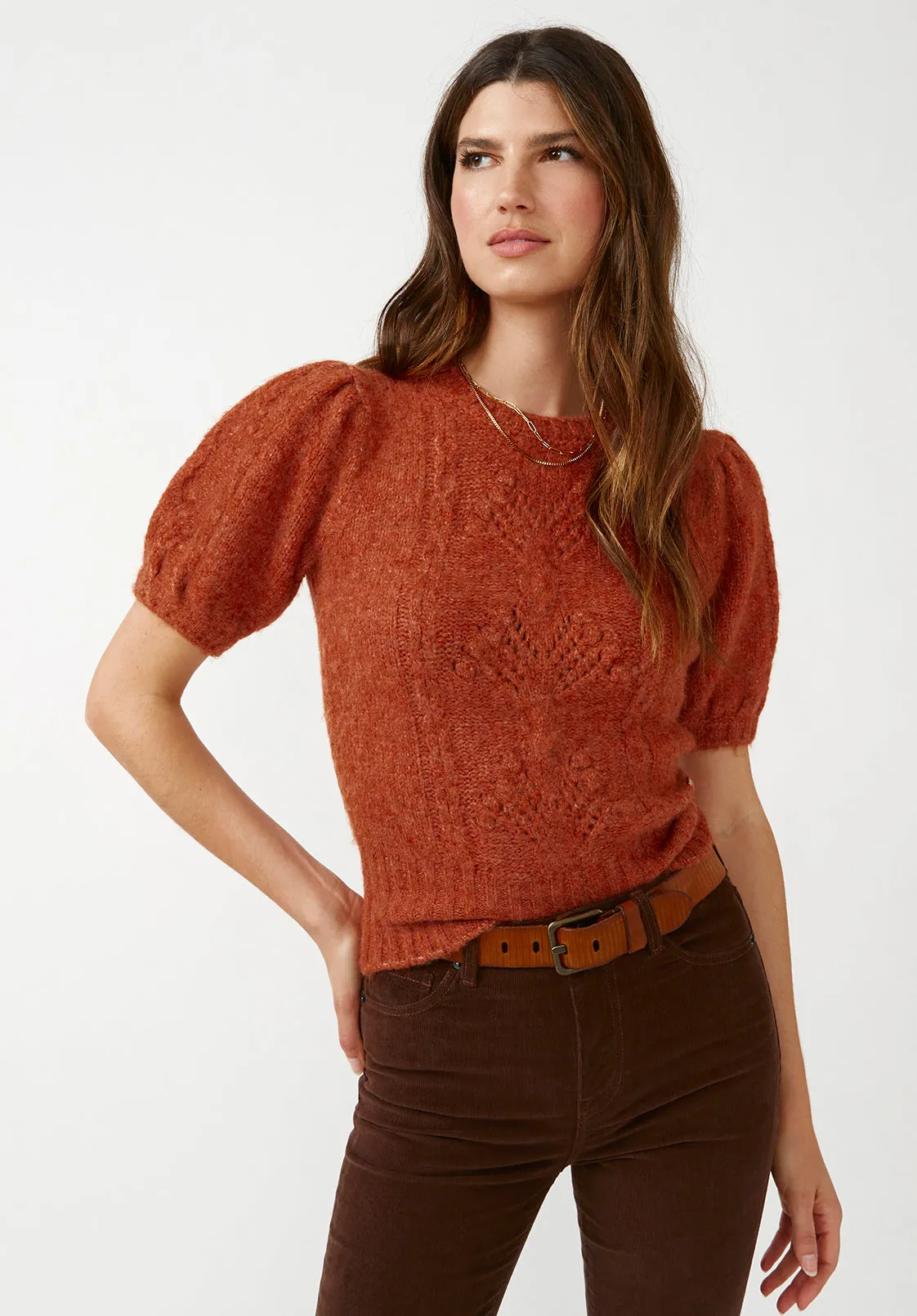 Lissa Women's Short Sleeve Sweater in Ginger Orange - SW0015F