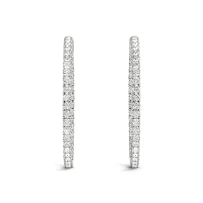 LUNAR 4 Carat Diamond Hoop Earrings 2 Inch in 18K White Gold 10 pointer G Color SI1 Clarity 50mm Eternity Inside out Hinged Back BY MIKE NEKTA