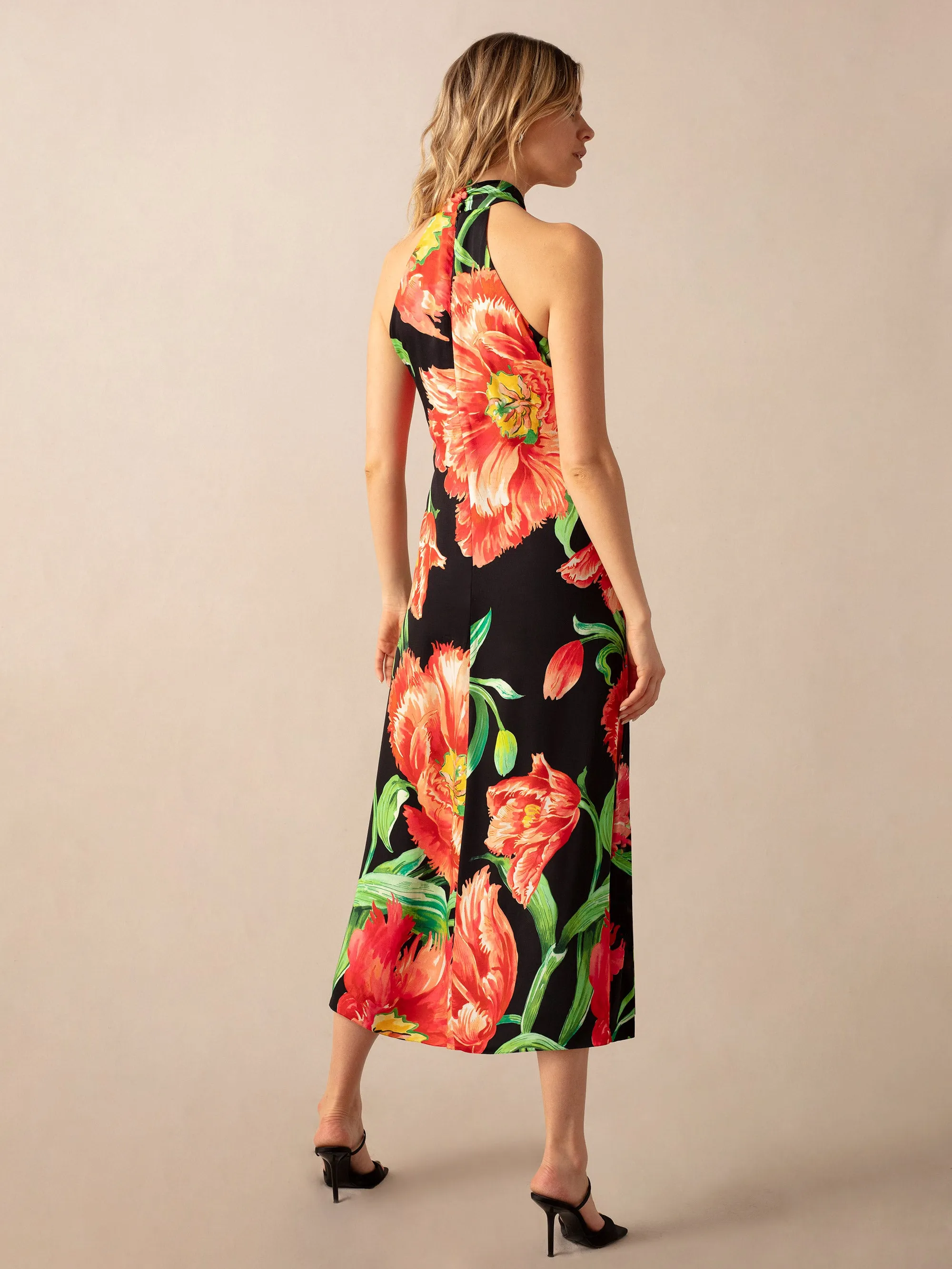 Lyra Black Floral Halterneck Dress