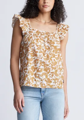 Mabilia Women's Flutter Sleeve Top, Yellow Flowers - WT0108S