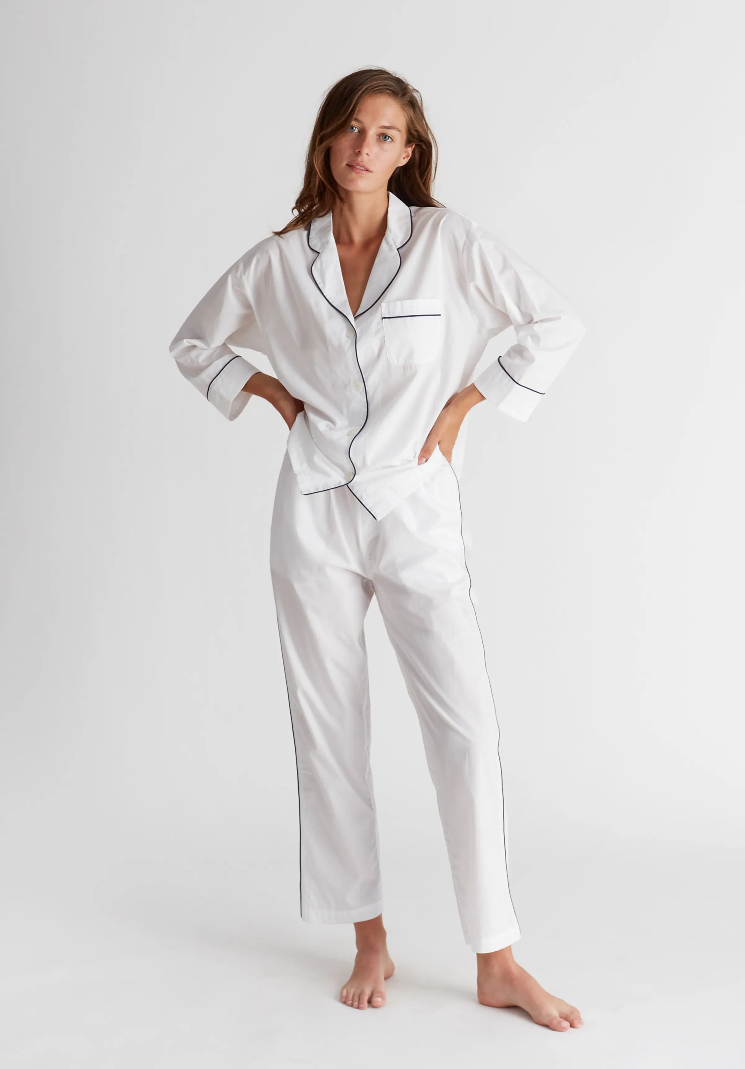 Marina Pajama Set in White Poplin