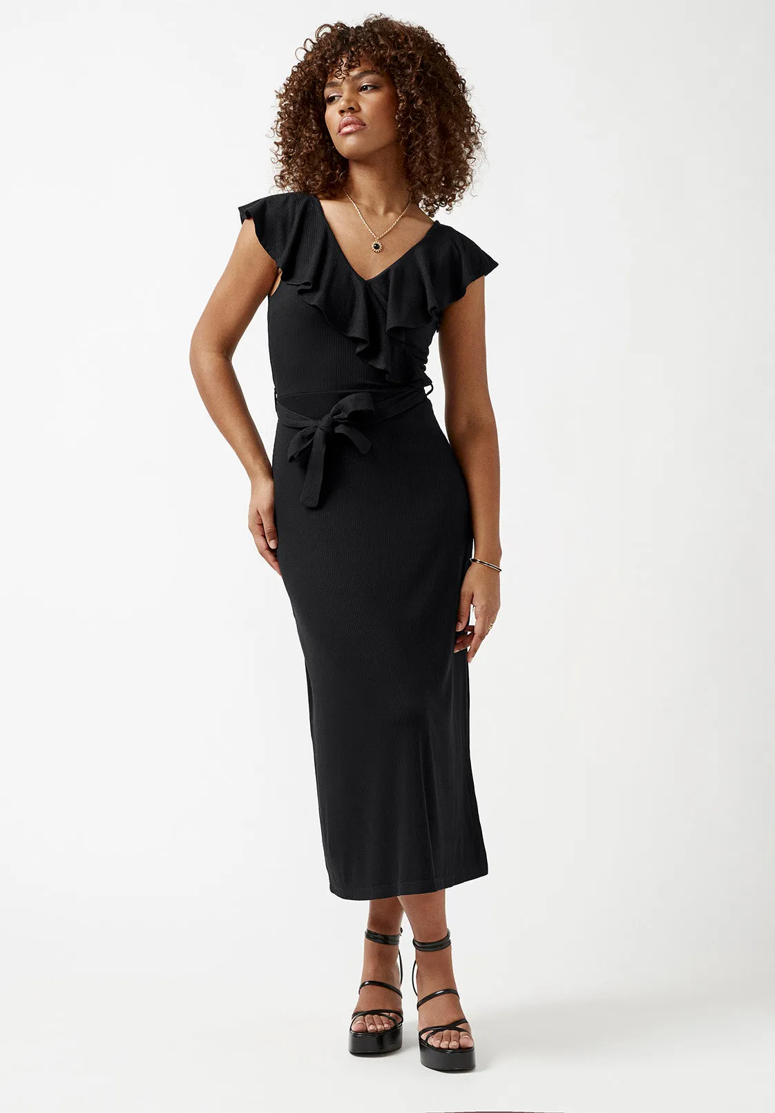 Mathilde Black Ruffle Knit Dress - KD0001S