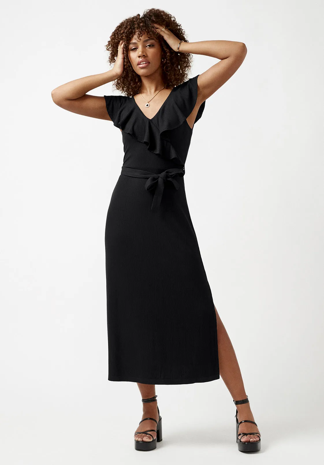 Mathilde Black Ruffle Knit Dress - KD0001S