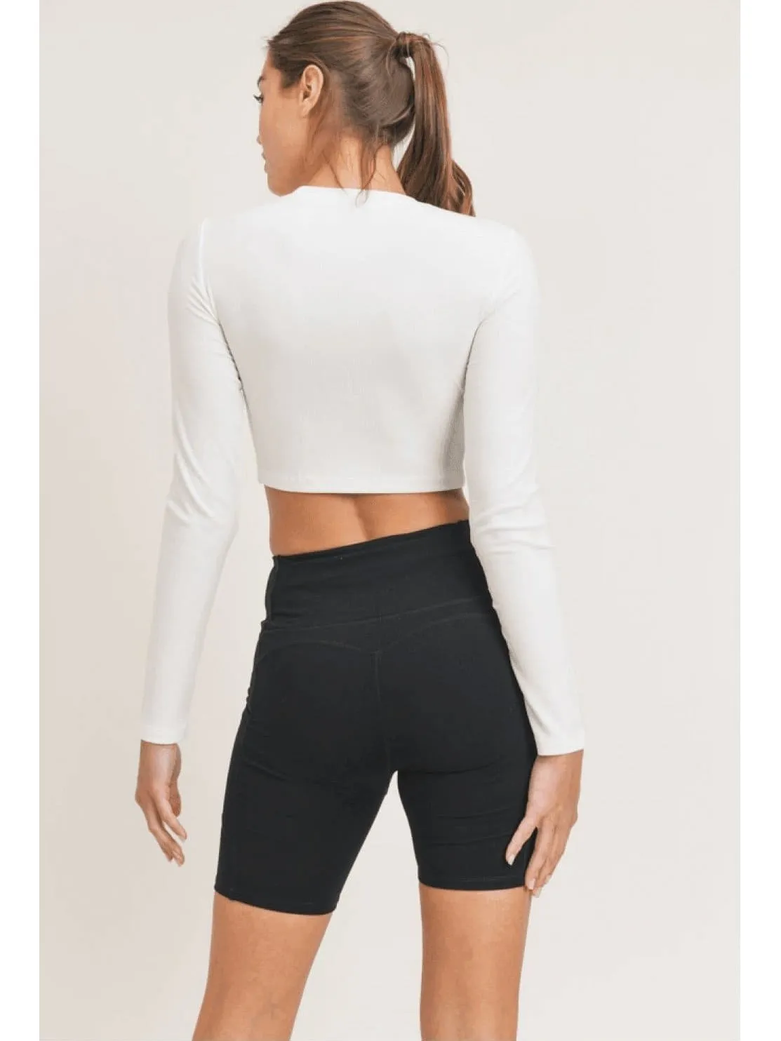 Mono B Micro-Ribbed Long-Sleeved Cropped Top