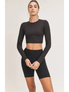 Mono B Micro-Ribbed Long-Sleeved Cropped Top