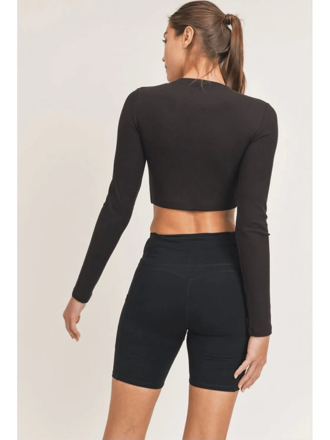 Mono B Micro-Ribbed Long-Sleeved Cropped Top