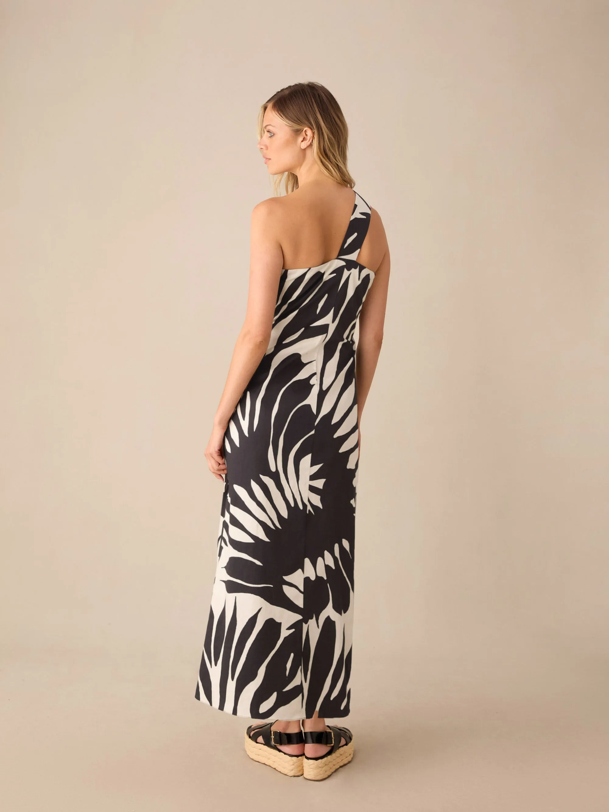 Mono Floral Cotton One Shoulder Maxi Dress