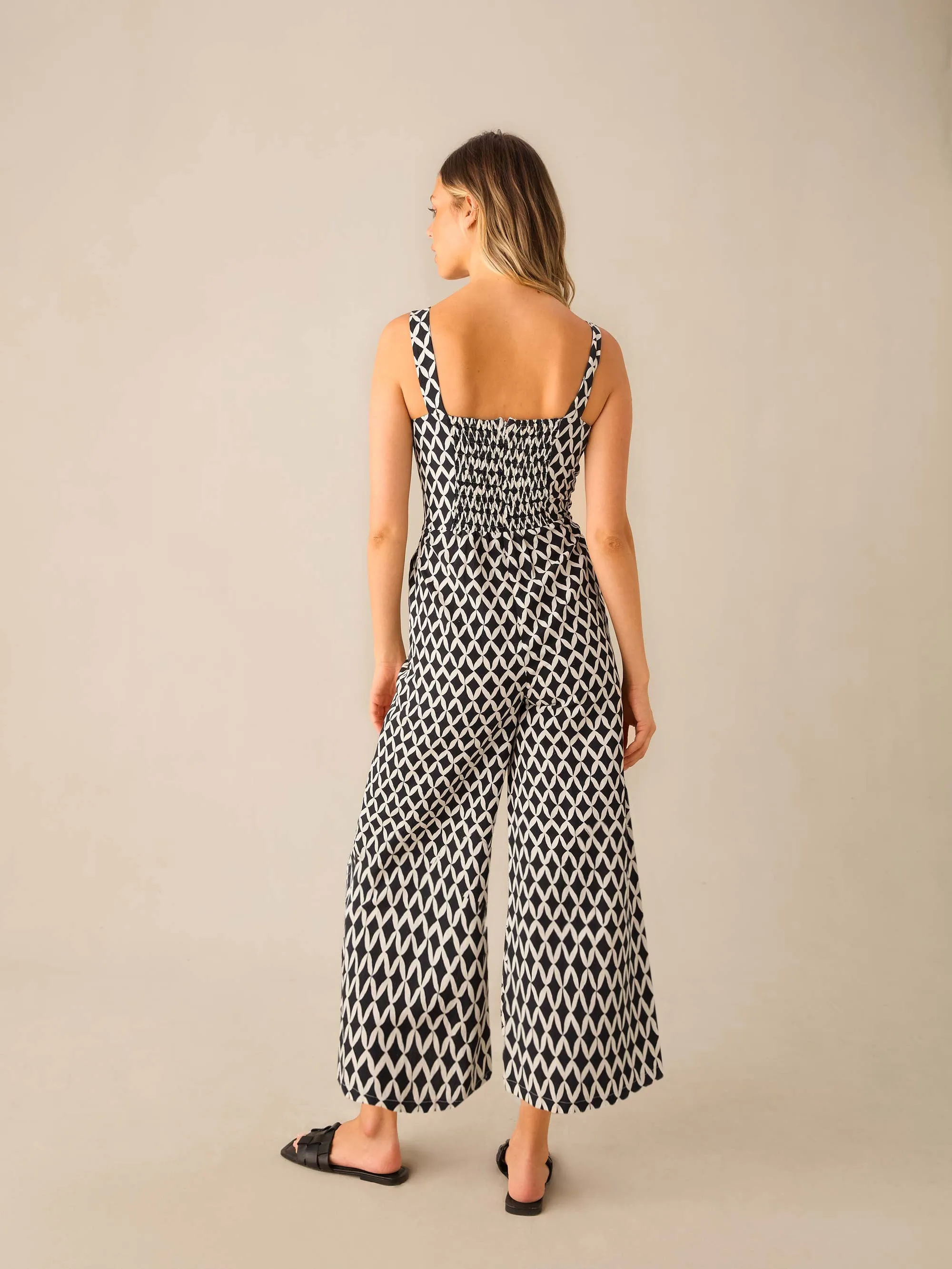 Mono Geo Print Strappy Jumpsuit