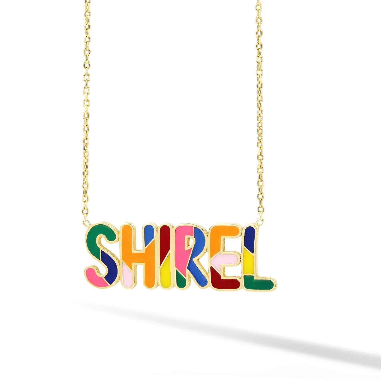 Multi Color Enamel Single Name Necklace