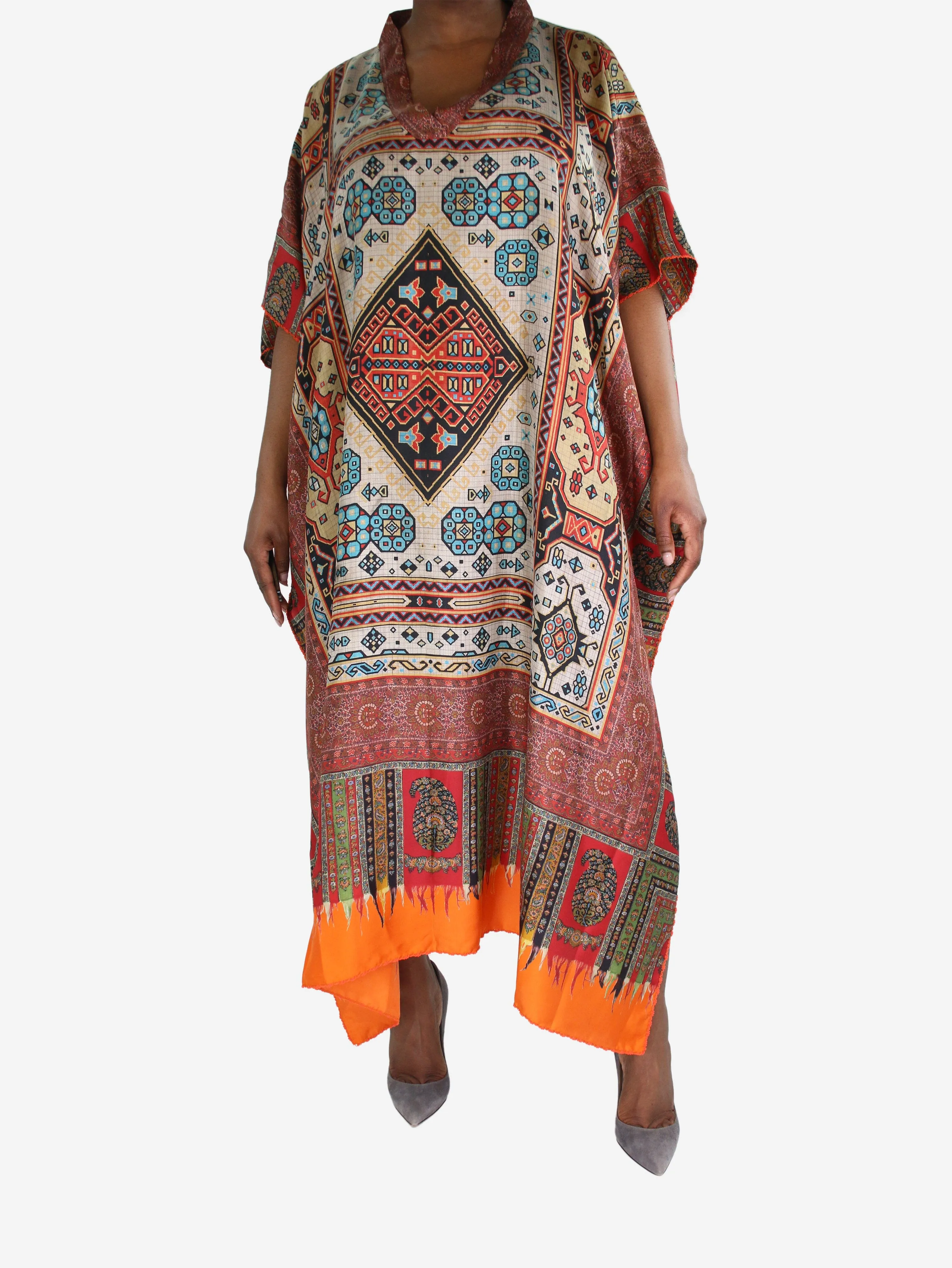 Multicoloured silk printed kaftan - size