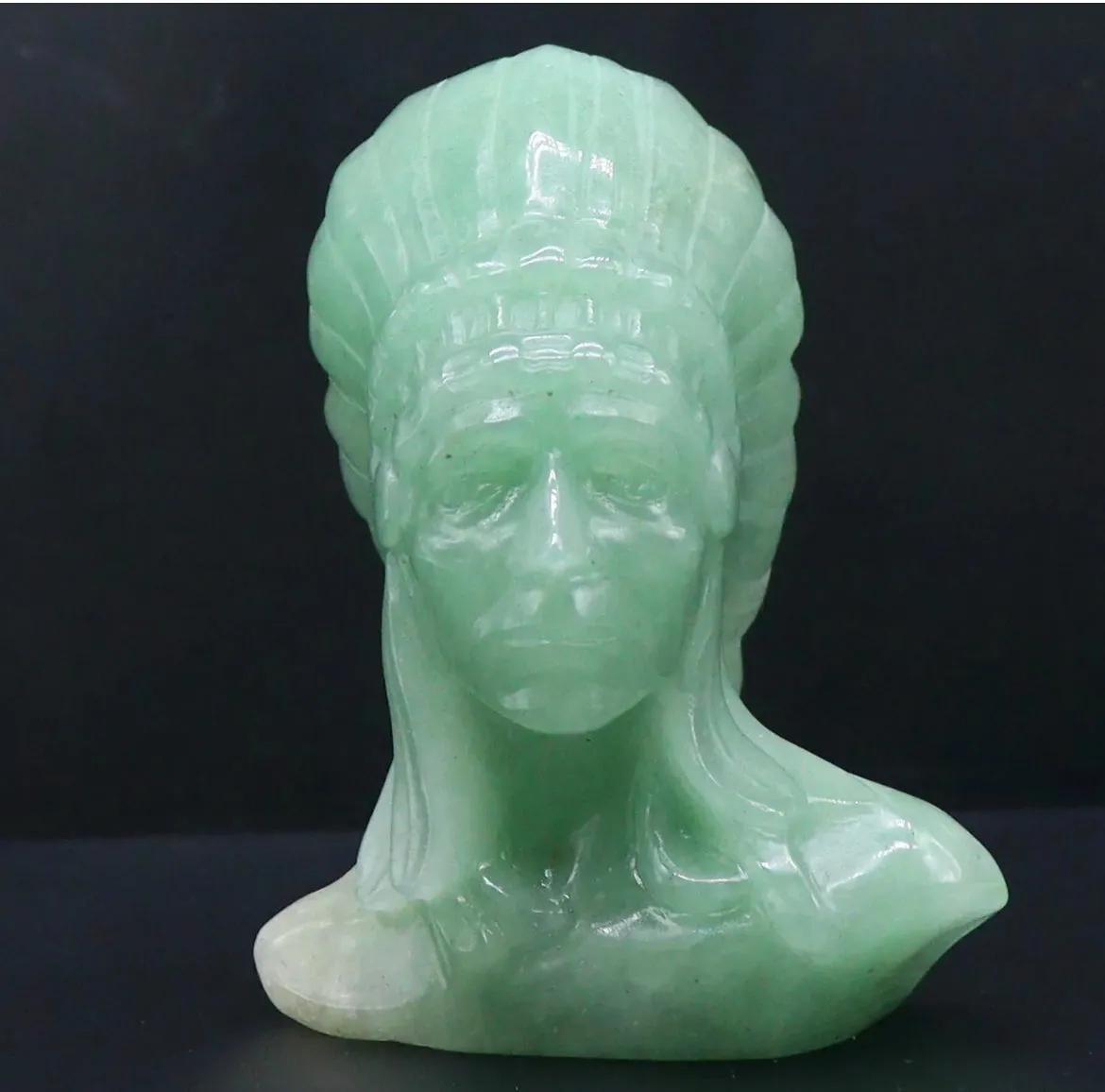 Natural Green Jasper gemstone carved Native American Head crystal Figurine