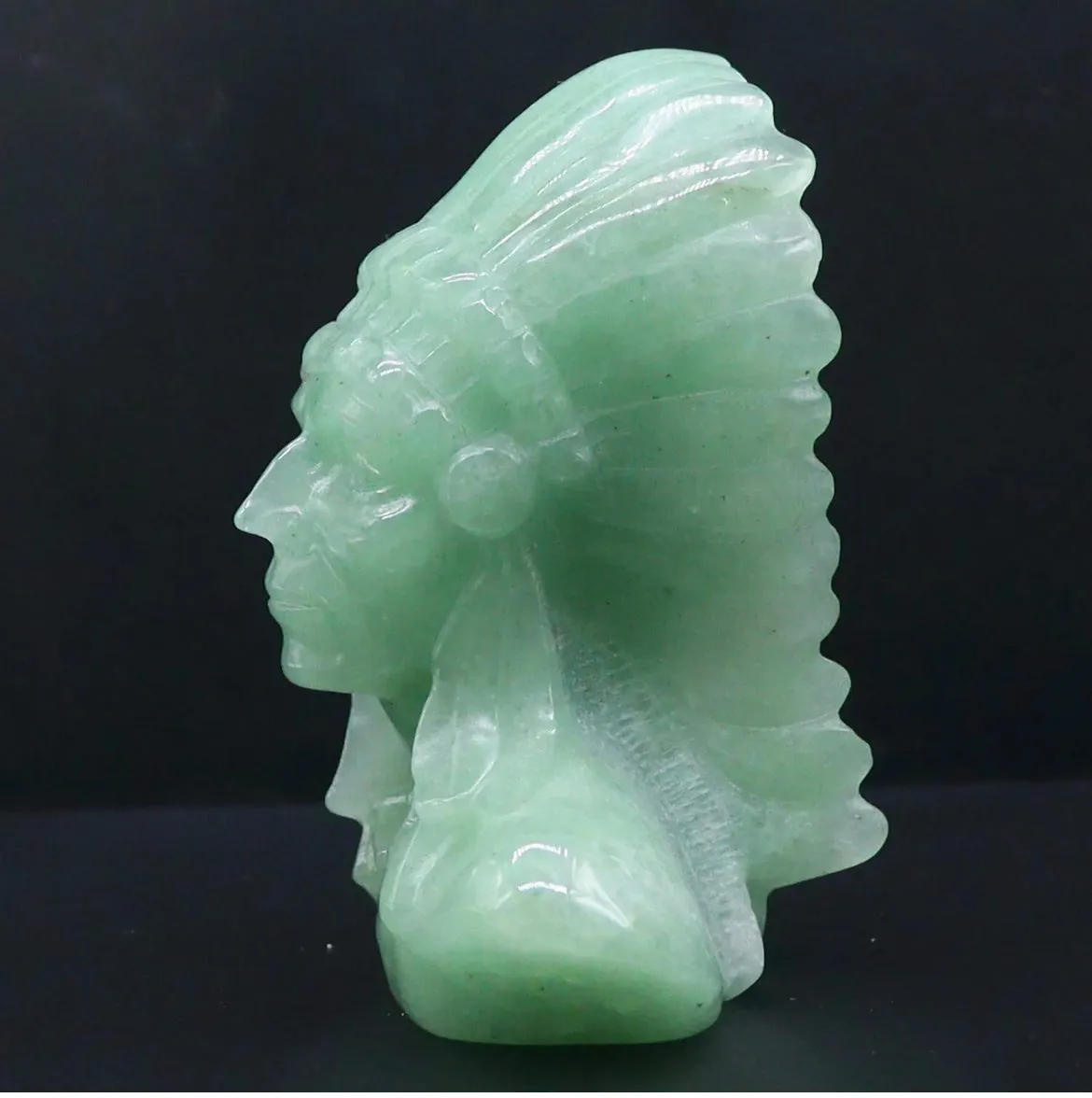 Natural Green Jasper gemstone carved Native American Head crystal Figurine