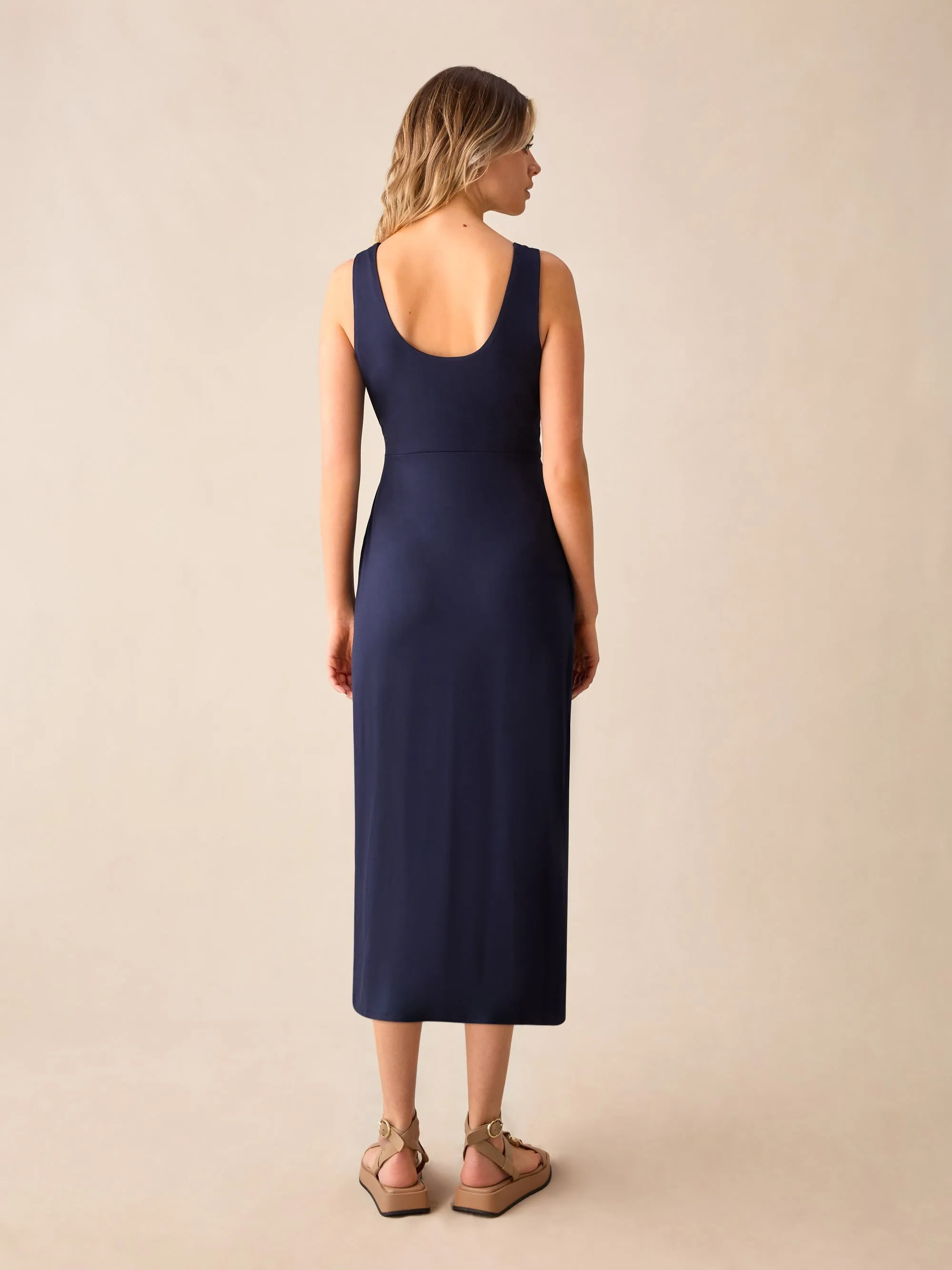 Navy Jersey Tie Waist Dress