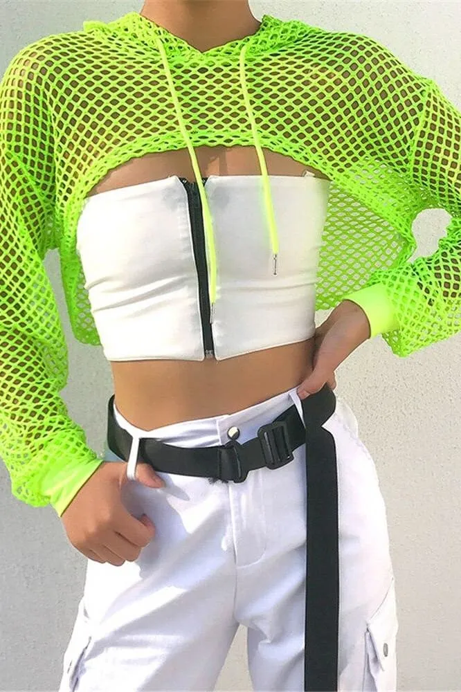 Neon Green Fishnet Long Sleeve Shrug Top