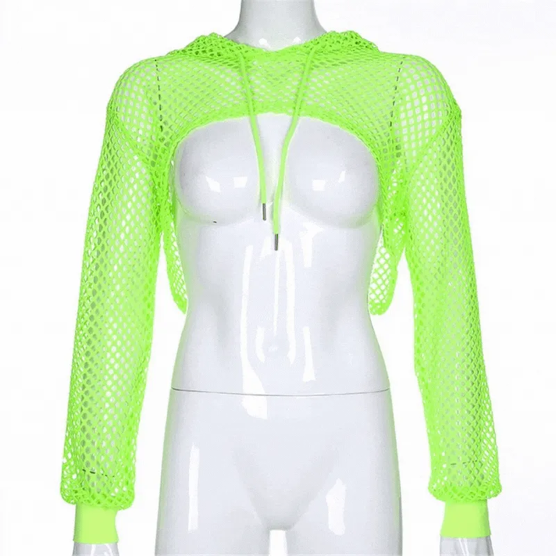 Neon Green Fishnet Long Sleeve Shrug Top