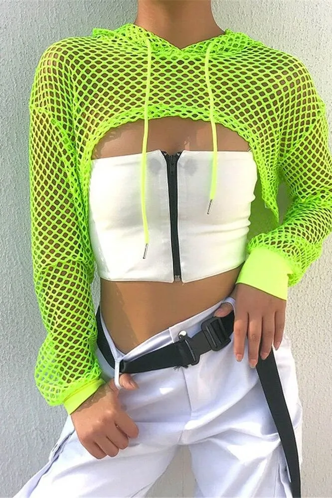 Neon Green Fishnet Long Sleeve Shrug Top