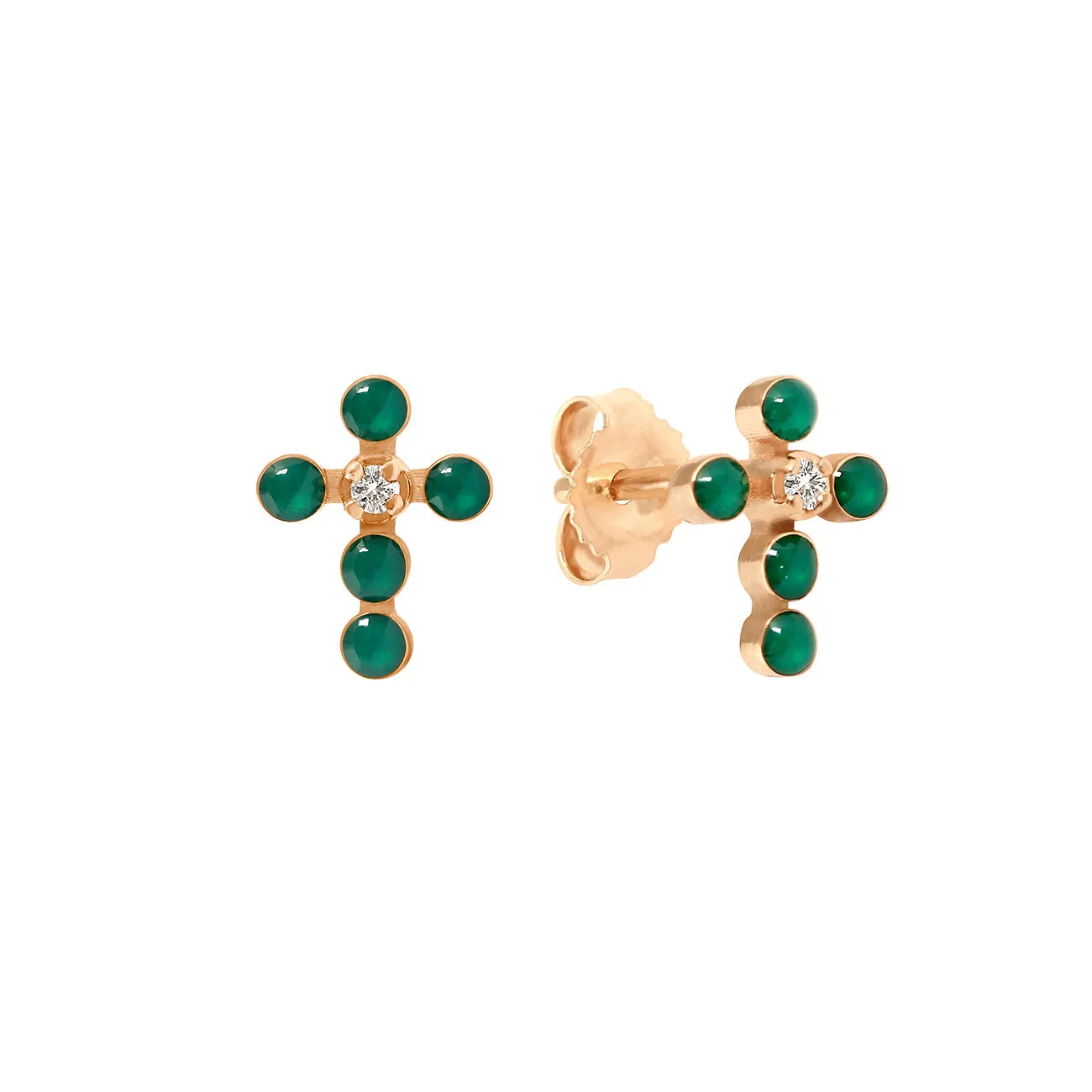 Pearled Cross Diamond Earrings, Emerald, Rose Gold