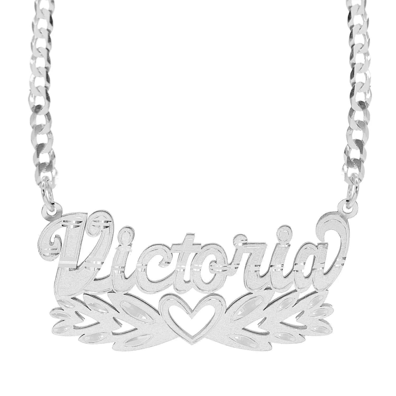 Personalized Double Nameplate Necklace Victoria with Cuban chain