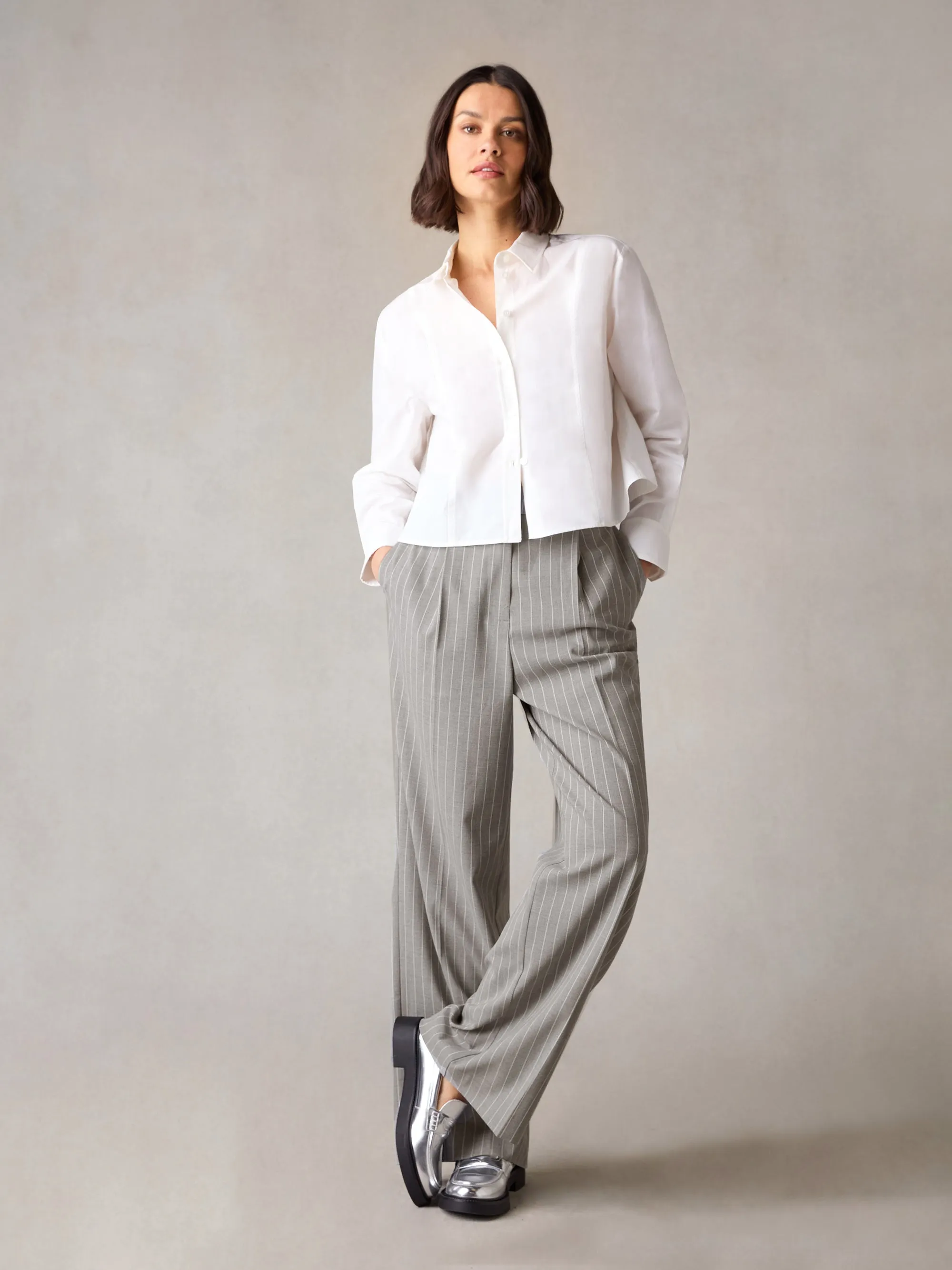 Petite Grey Pinstripe Trousers