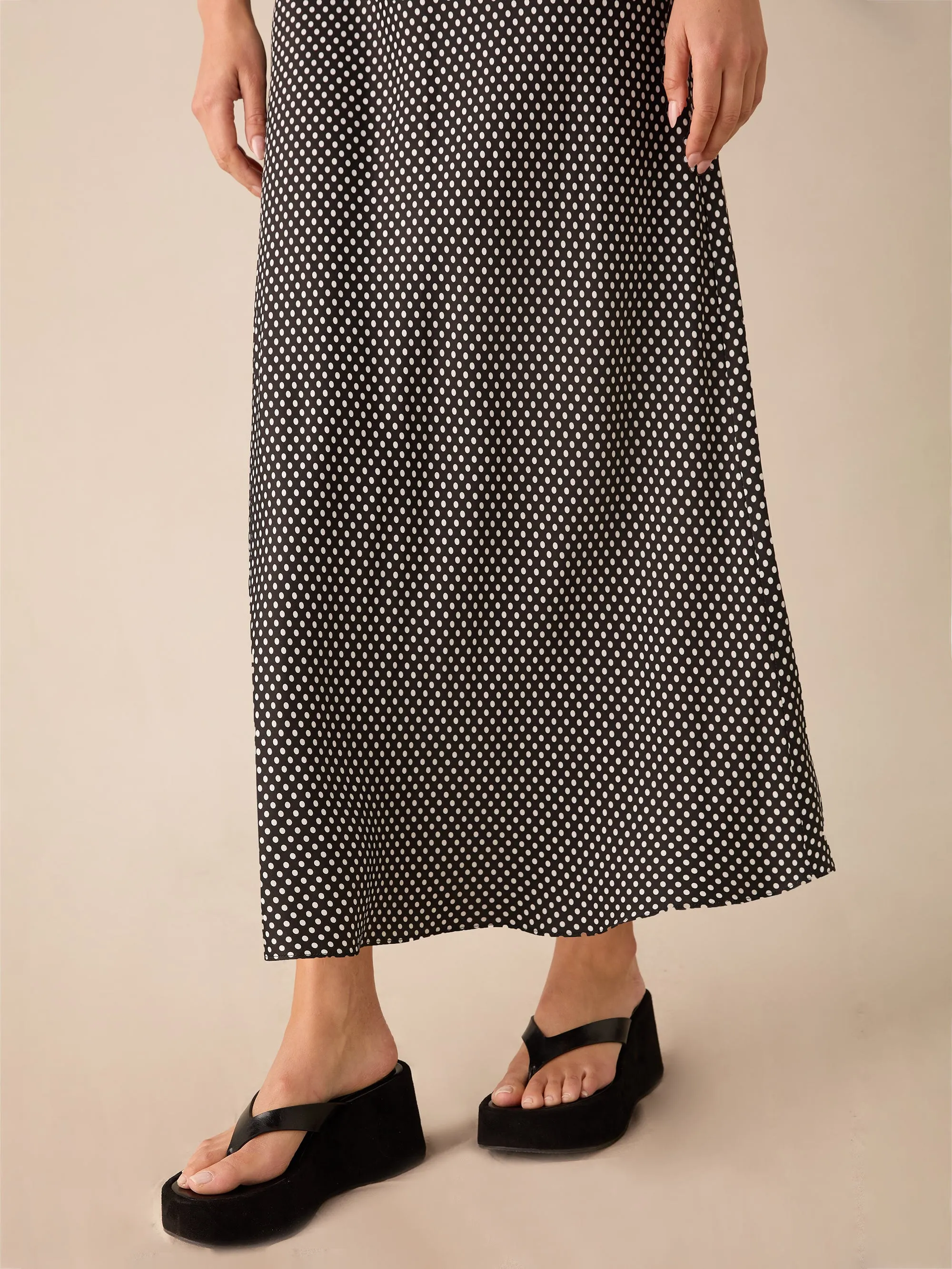 Petite Mono Polka Dot Print Satin Skirt